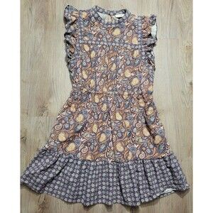 Universal Thread High Neck Paisley Floral Ruffle Sleeve Dress size Large blue